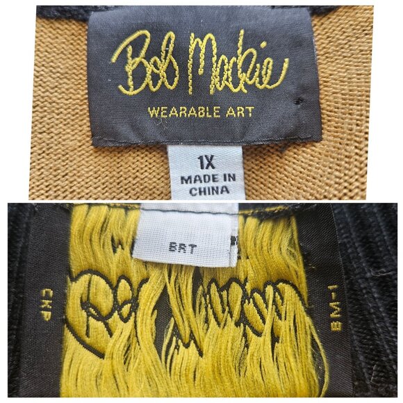 Bob Mackie Cardigan Sweater Plus 1X Wearable Art Feather Zip-Up Ribbed Knit - Picture 9 of 10